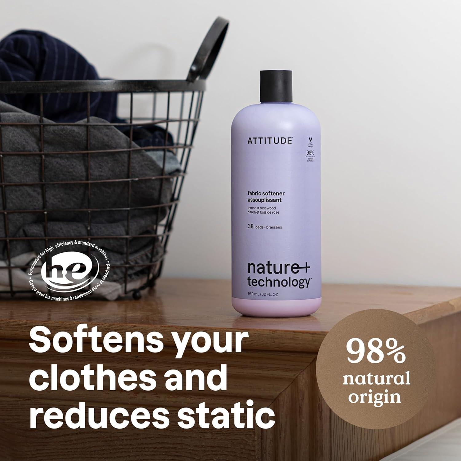 image:imageATTITUDE Liquid Fabric Softener Natural Origin Ingredients For White and Colored Clothing Deodorizes Gentle on Delicate skin Infused With Essential Oils Geranium amp Lemongrass 38 Loads 32 Fl OzLemon  Rosewood
