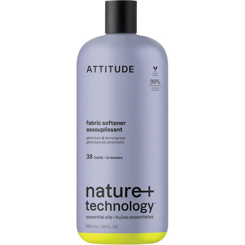 image:imageATTITUDE Liquid Fabric Softener Natural Origin Ingredients For White and Colored Clothing Deodorizes Gentle on Delicate skin Infused With Essential Oils Geranium amp Lemongrass 38 Loads 32 Fl OzGeranium  Lemongrass